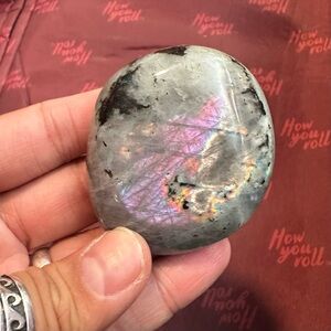 Labradorite palm stone natural gemstone crystal with purples, from Madagascar